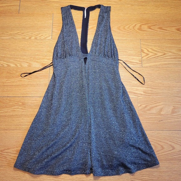 Free People Dresses & Skirts - Free People Dance Of The Night Metallic Silver V Neck Mini Dress Size Small